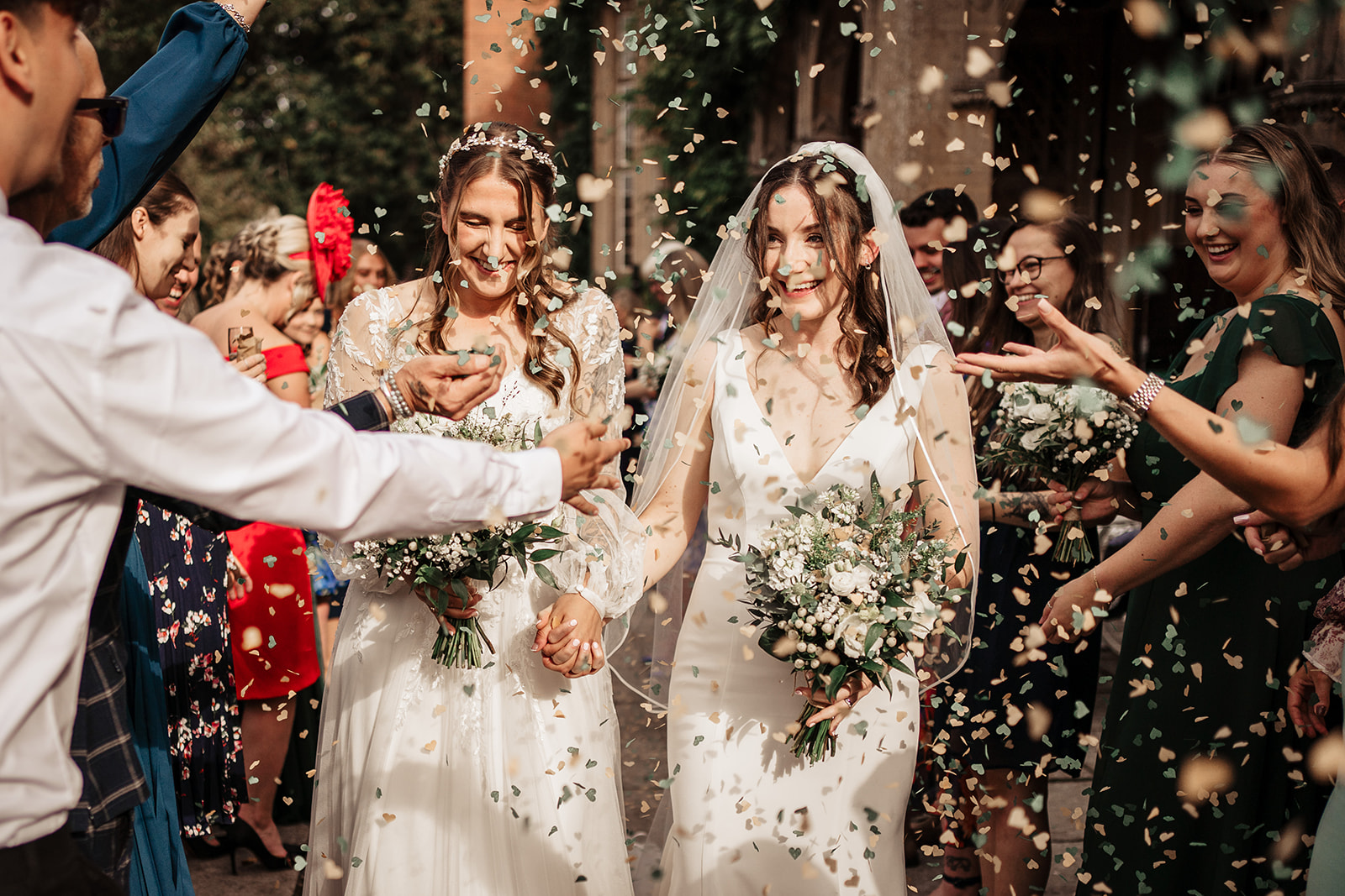 two brides confetti wedding Mount Ephraim Gardens