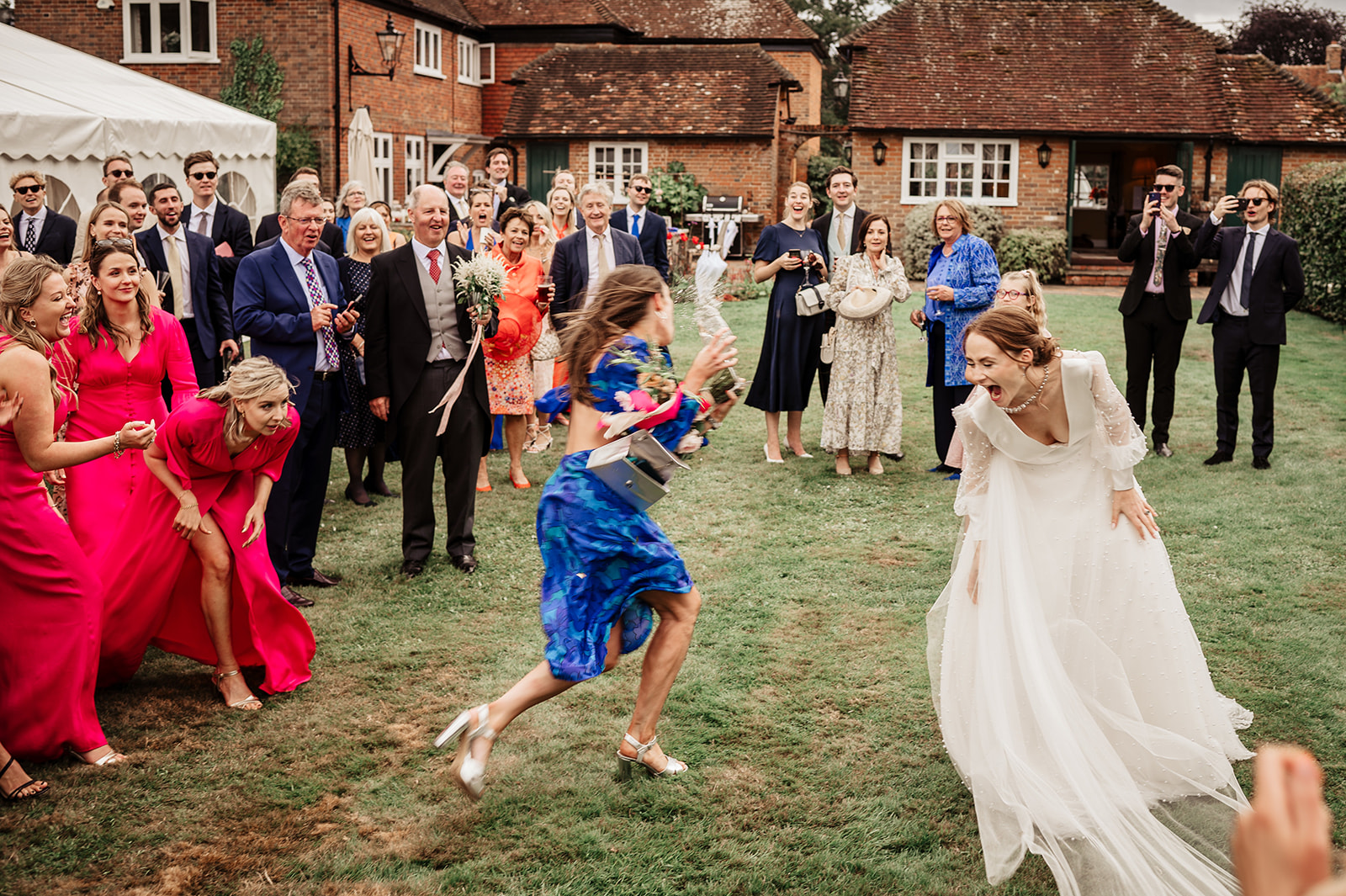 bouquet toss marquee wedding