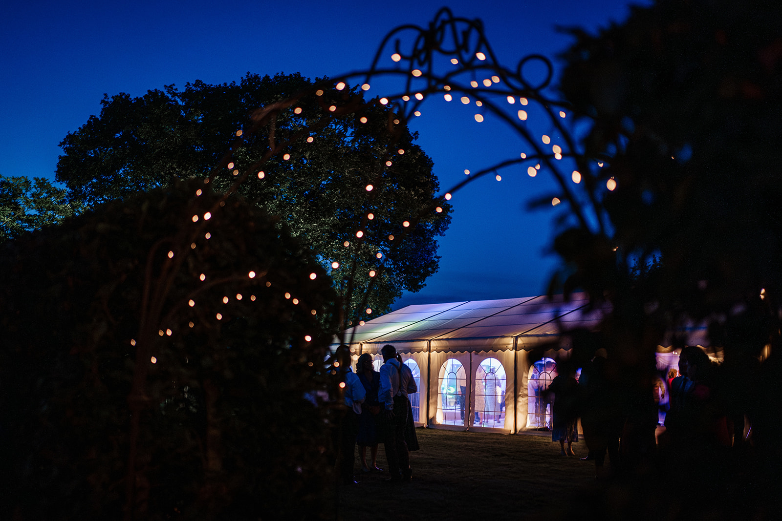 wedding marquee at nighttime