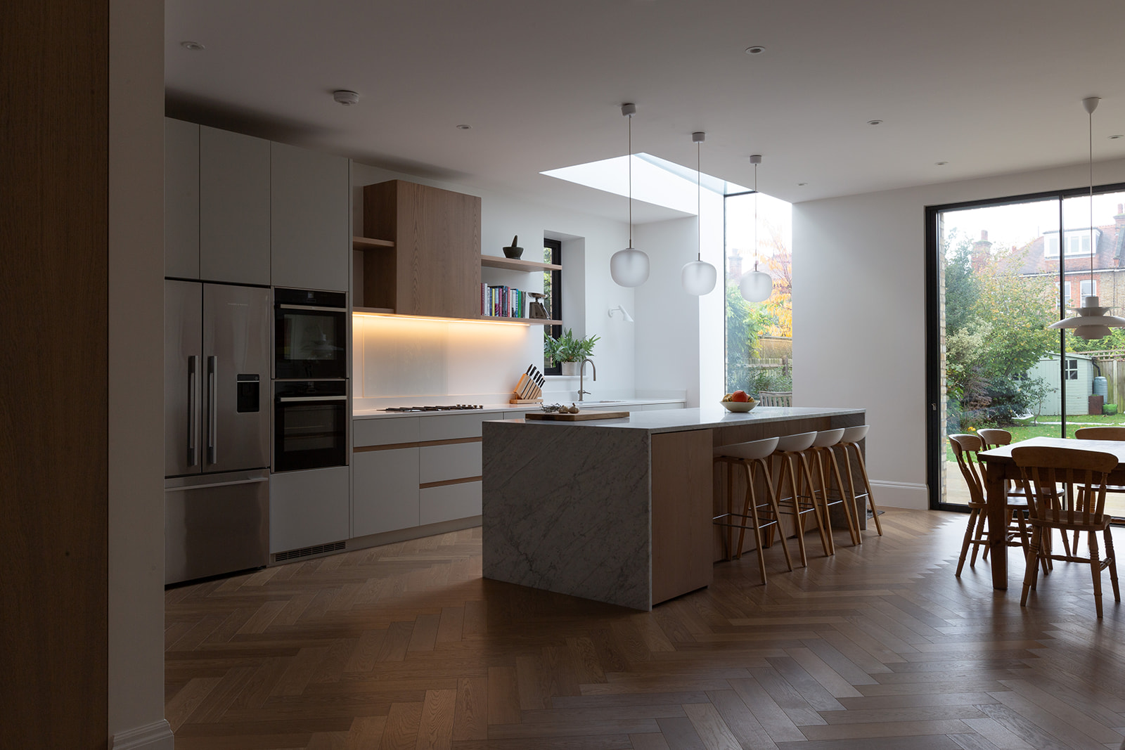Strong, graphical composition of a recently renovated kitchen
