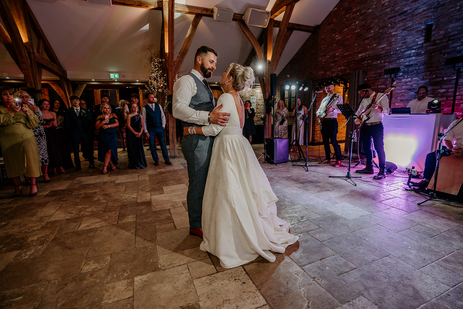 bride and groom dancing at swancar farm wedding day