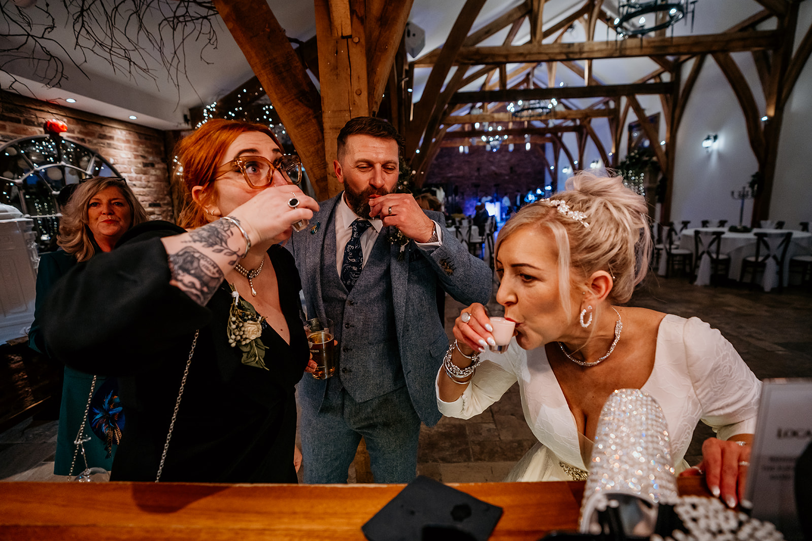 drinking shots at wedding 