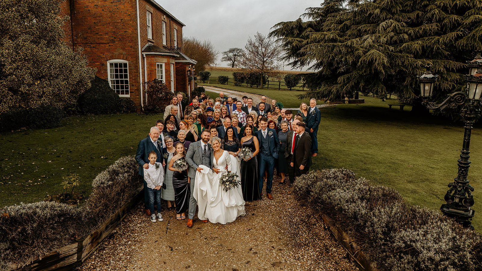 drone wedding photography at swancar farm country house