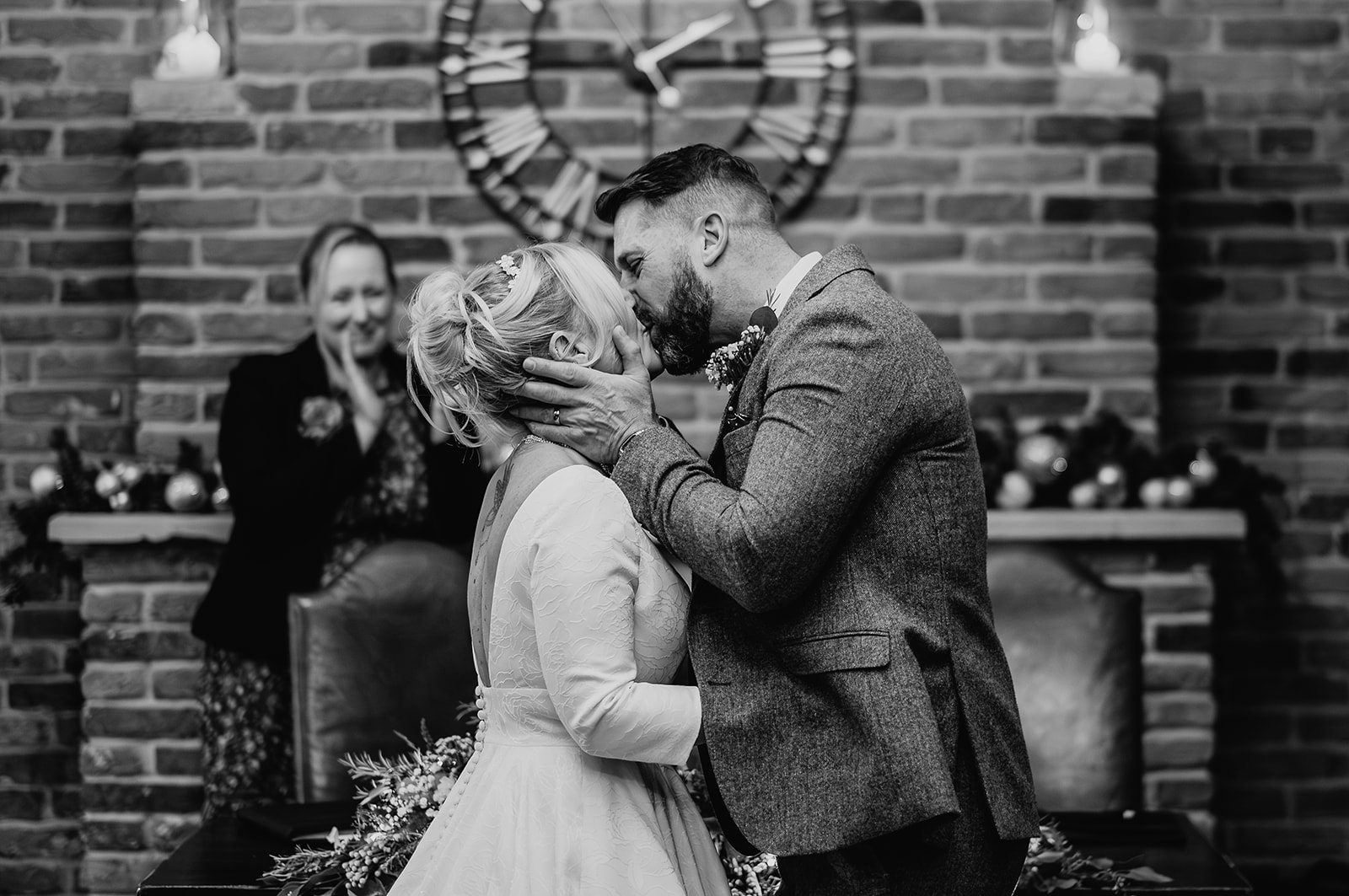 first kiss on wedding day at swancar farm