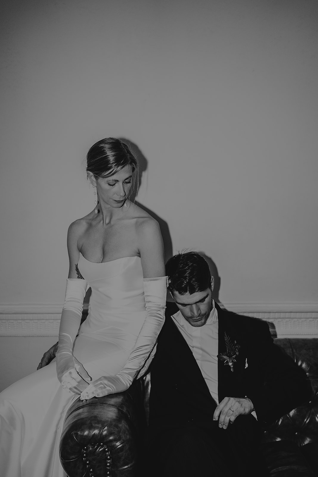 Black and white Editorial wedding portrait at ICA london Wedding by Lisa Jane Photography