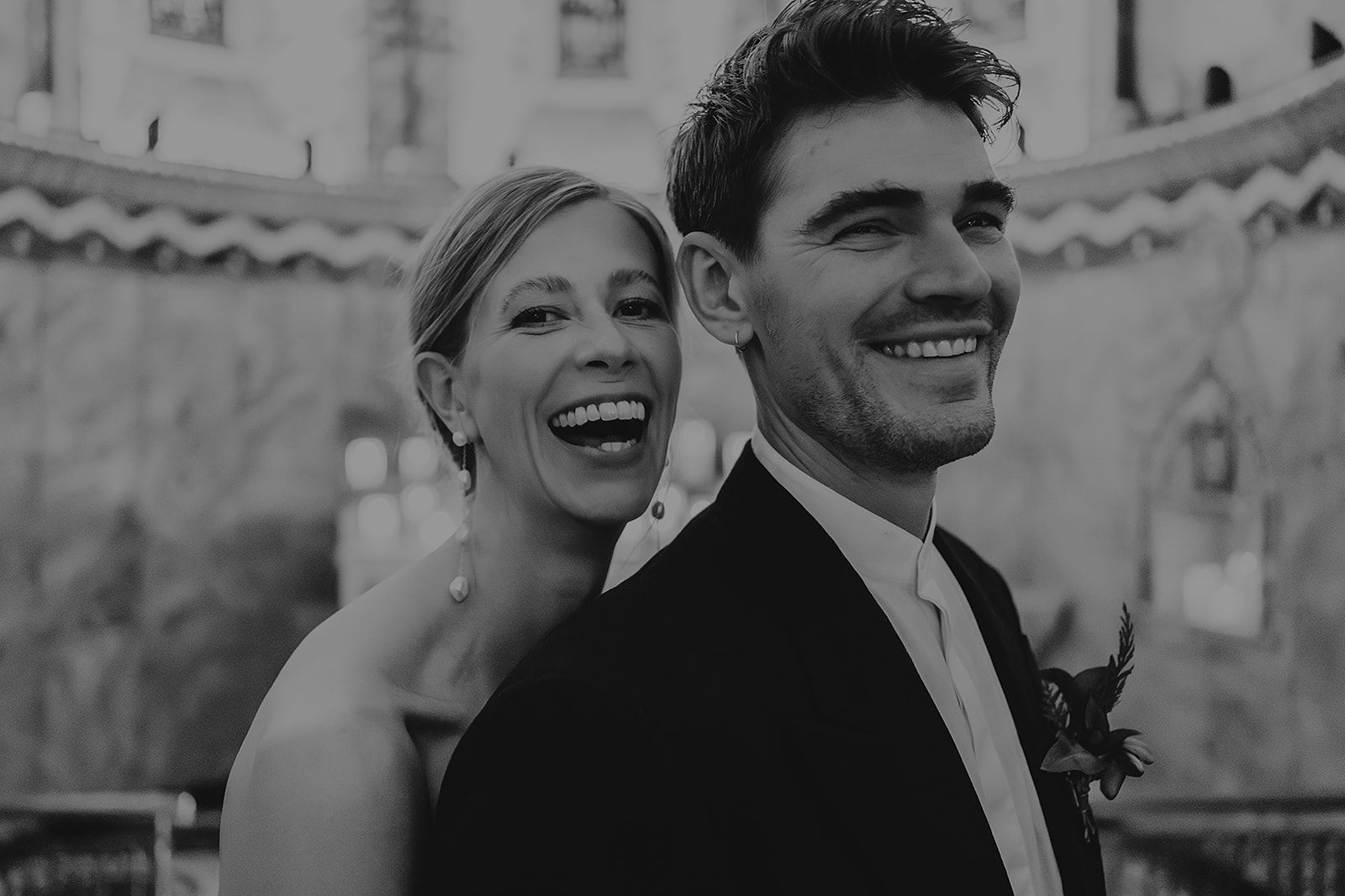 Bride and Groom laughing | intimate wedding portrait at Fitzrovia chapel