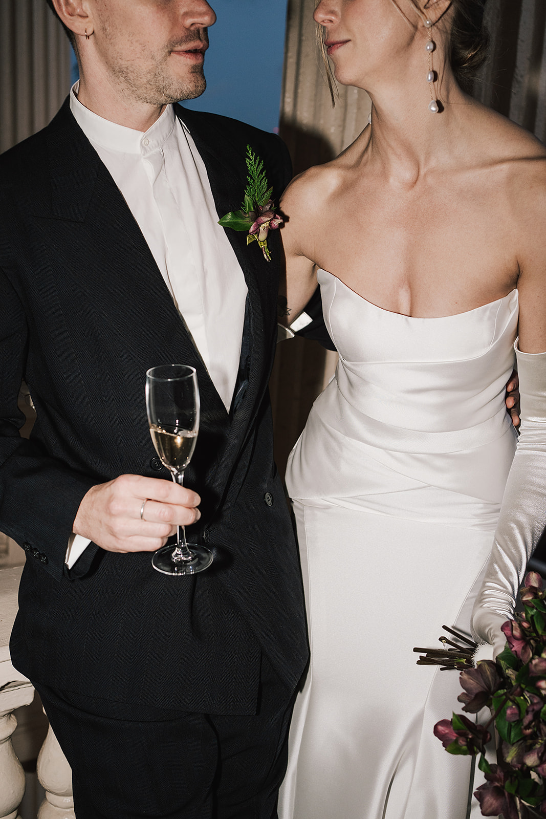 Glass of champagne during wedding portraits | Modern Wedding Photography by Lisa Jane Photography