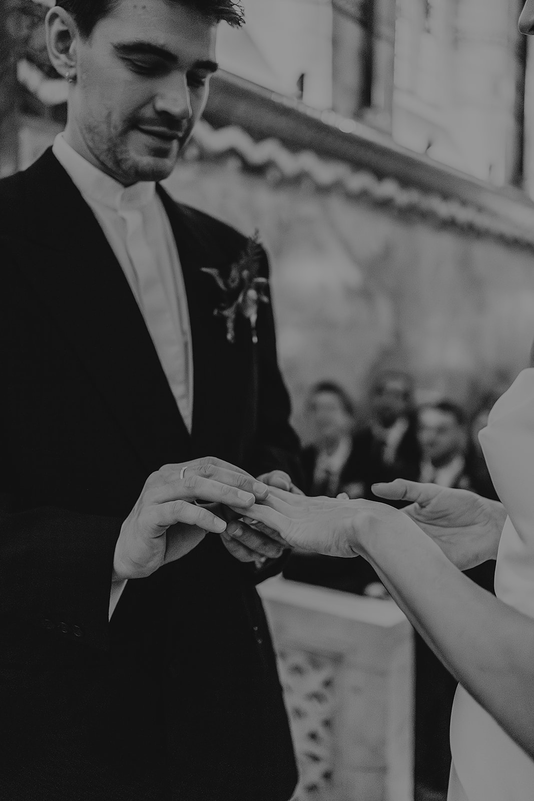 ring exchange at wedding in Fitzrovia Chapel