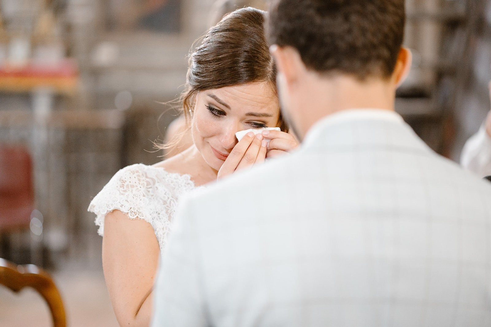 Bride  crying of joy during the wedding ceremony