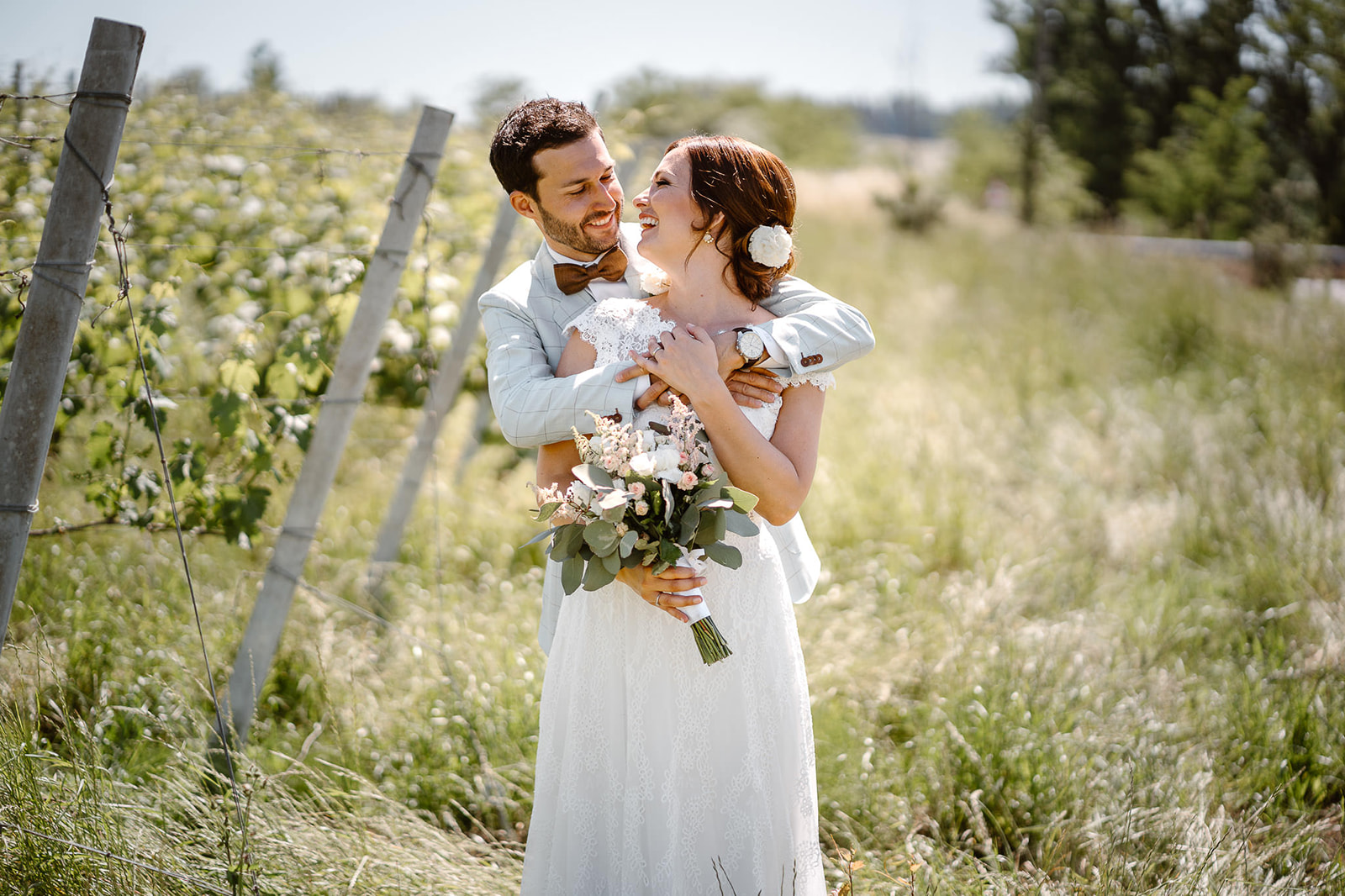 Couple photo in the vineyard of bride and groom