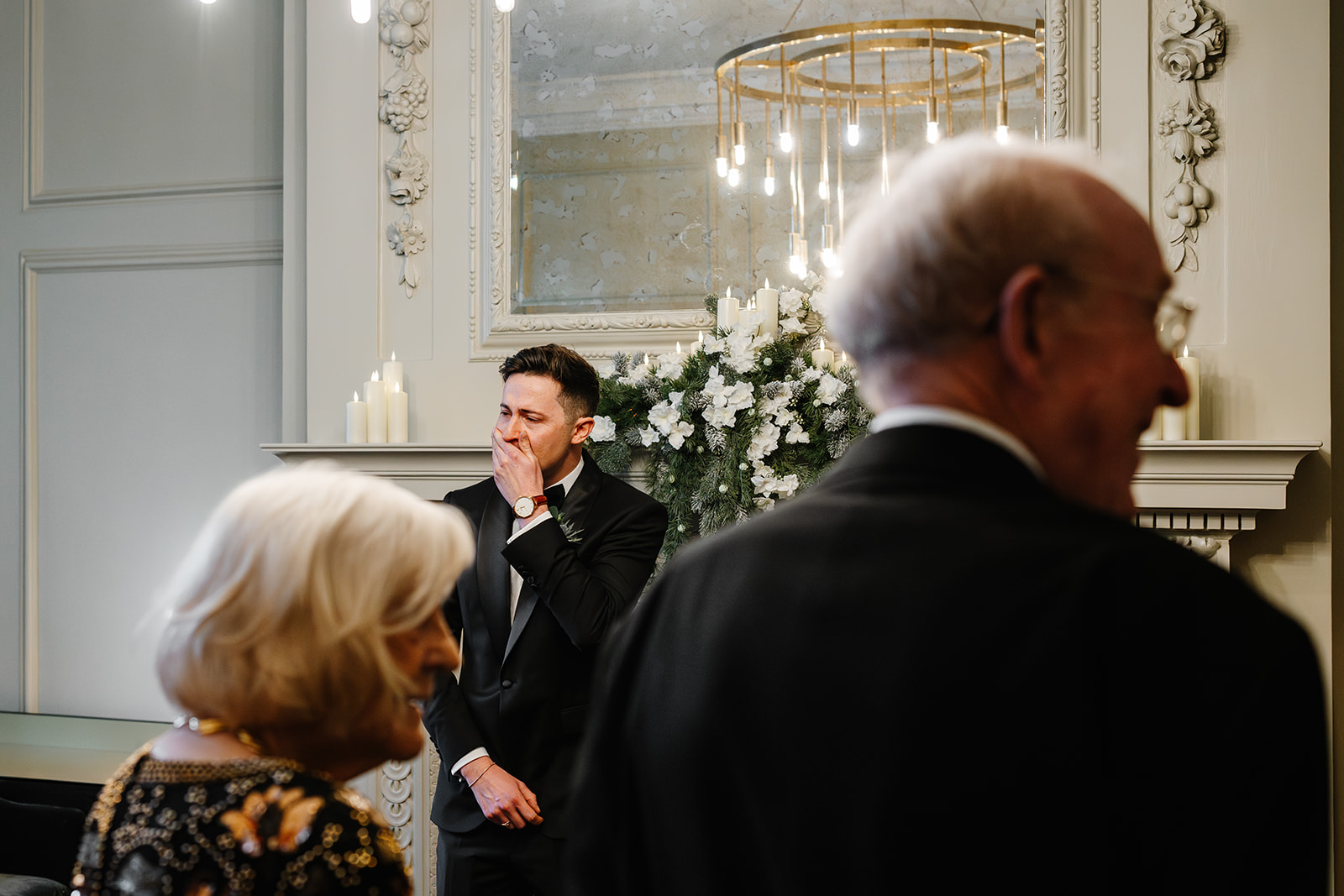 emotional groom during ceremony at Old Marylebone Town Hall
