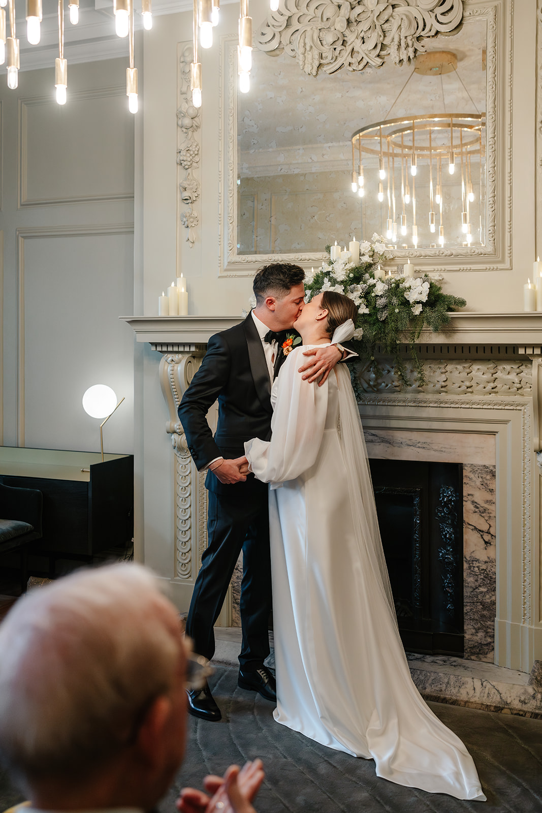 first kiss during ceremony at Old Marylebone Town Hall