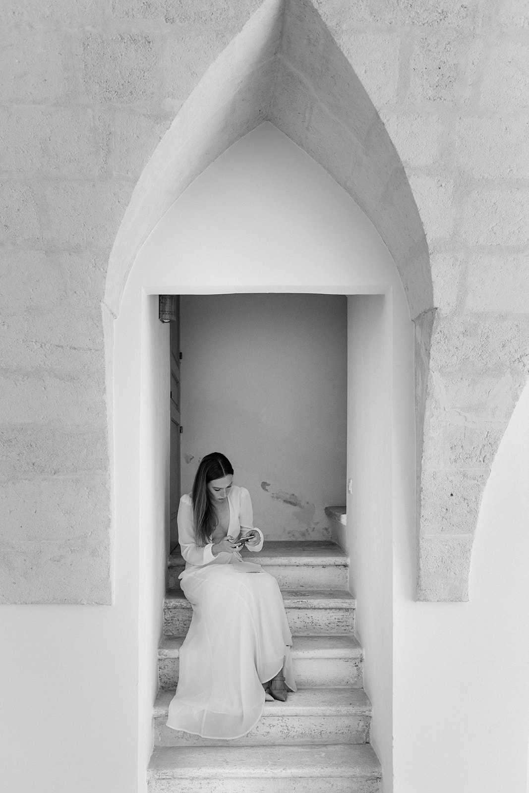 bride sitting in an Italian villa in Puglia