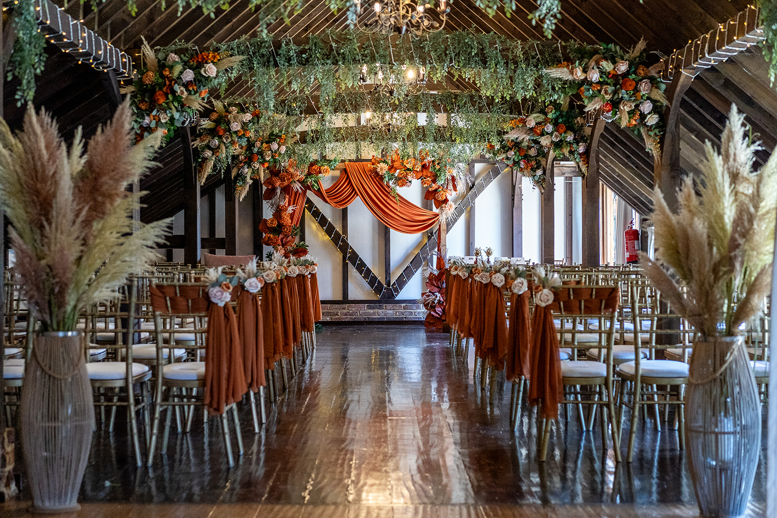 Autumn decor in the barn for a wedding at Blackstock Country Estate