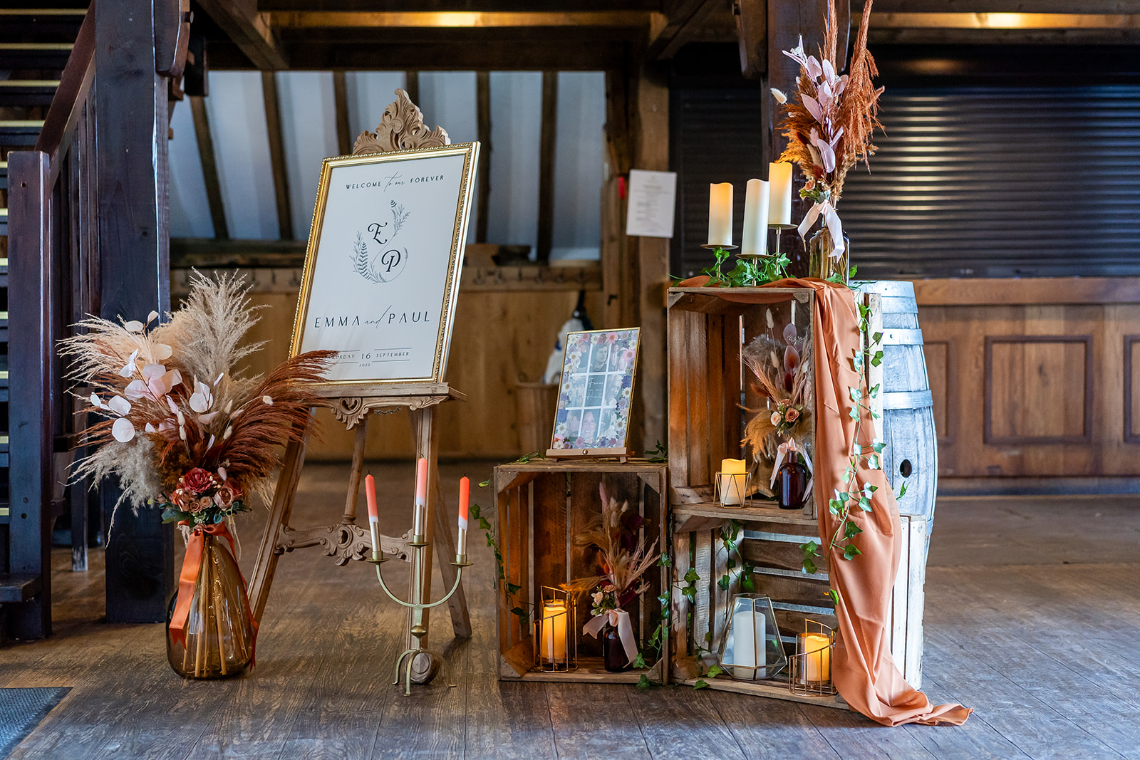 Decorated foyer of barn at black stock country estate