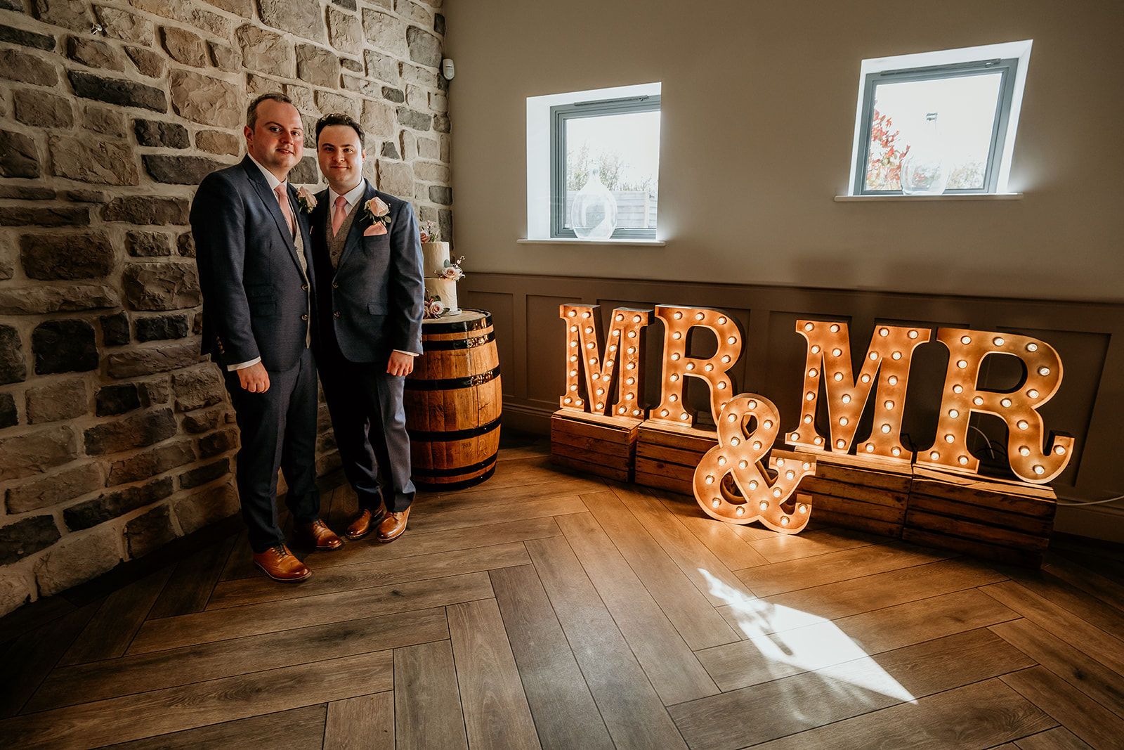 Mr and Mr wedding day at stretton manor barn