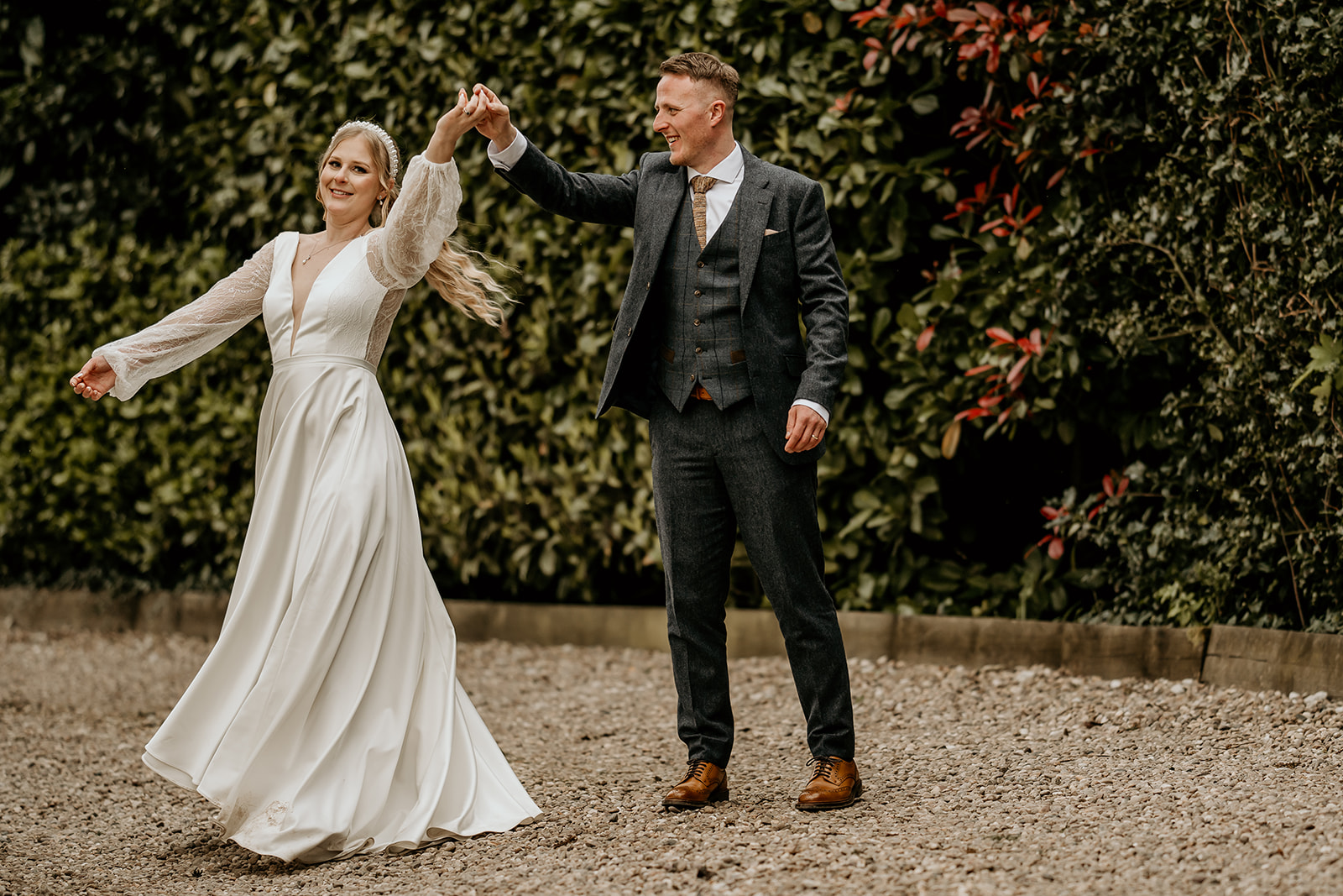 dancing bride and groom at the old vicarage boutique wedding
