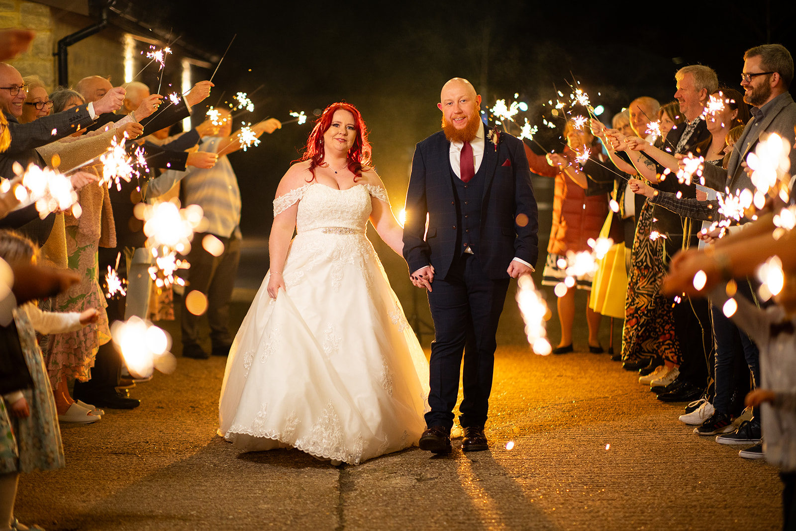 wedding couple sparkler exit photo